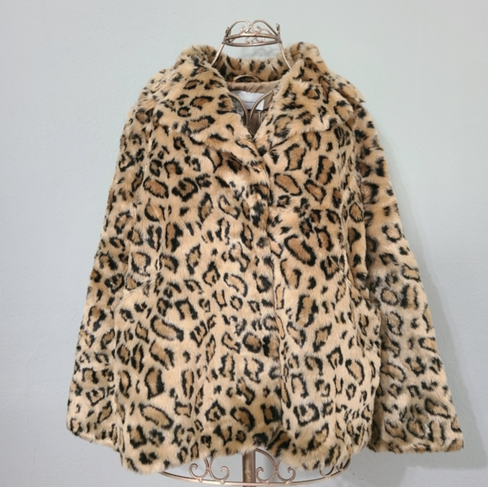 UK Style By French Connection Faux Fur Leopard Print Women’s Coat‎ Jacket L